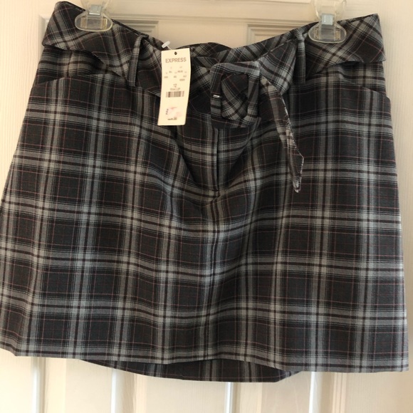Express Plaid Mini Skirt w/ Belt! New w/ tags S 12 - Picture 1 of 3